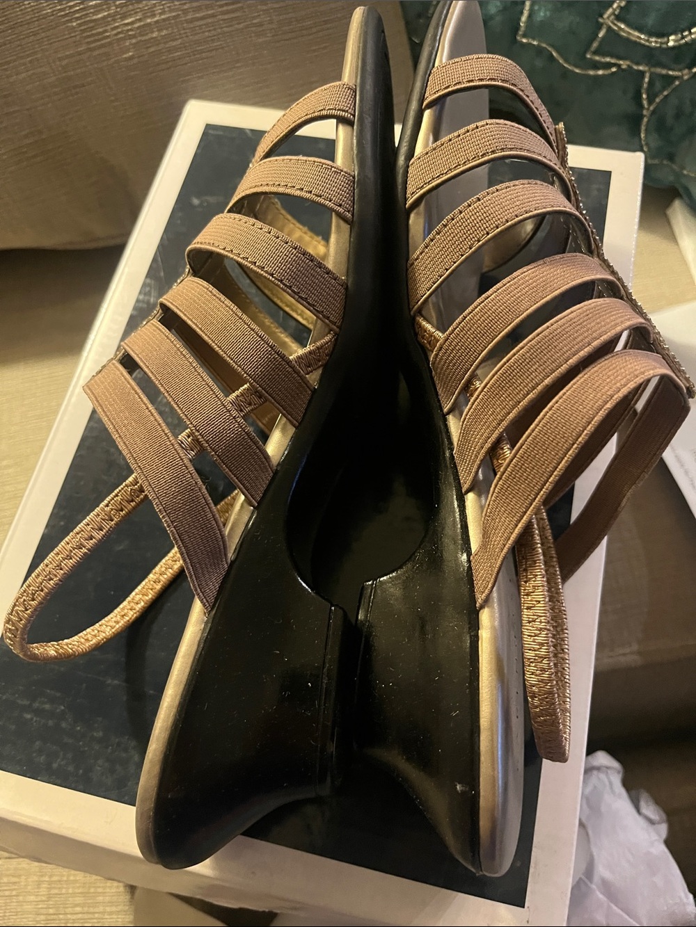 Karen Scott Mocha Estevee Strappy Rhinestone Slide Mules NIB - Picture 3 of 6